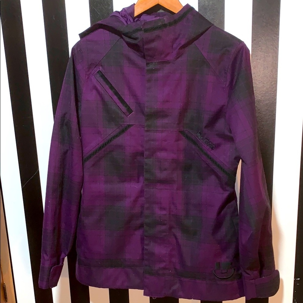 Y2K Burton Purple Plaid Hooded Snowboarding Jacket Coat Woman's XS Youth Medium